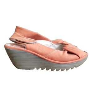 Fly London Yata Wedge Sandal Platform Shoes in Orange Leather Size 7.5 EU Sz 38